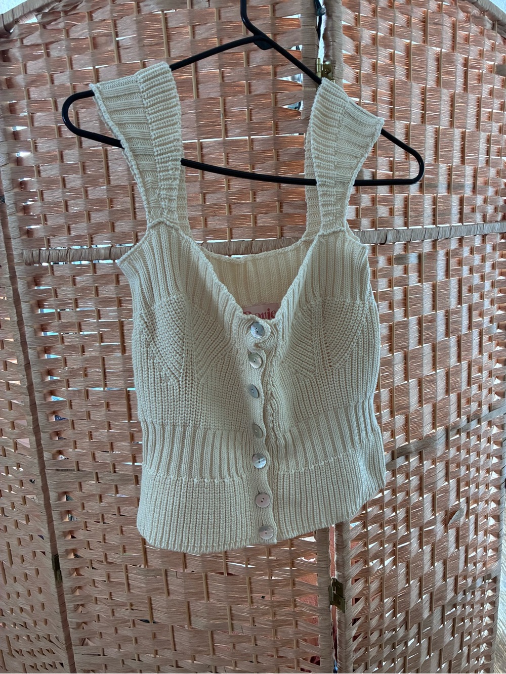 Rouje Cream Ribbed Knit Tank Top